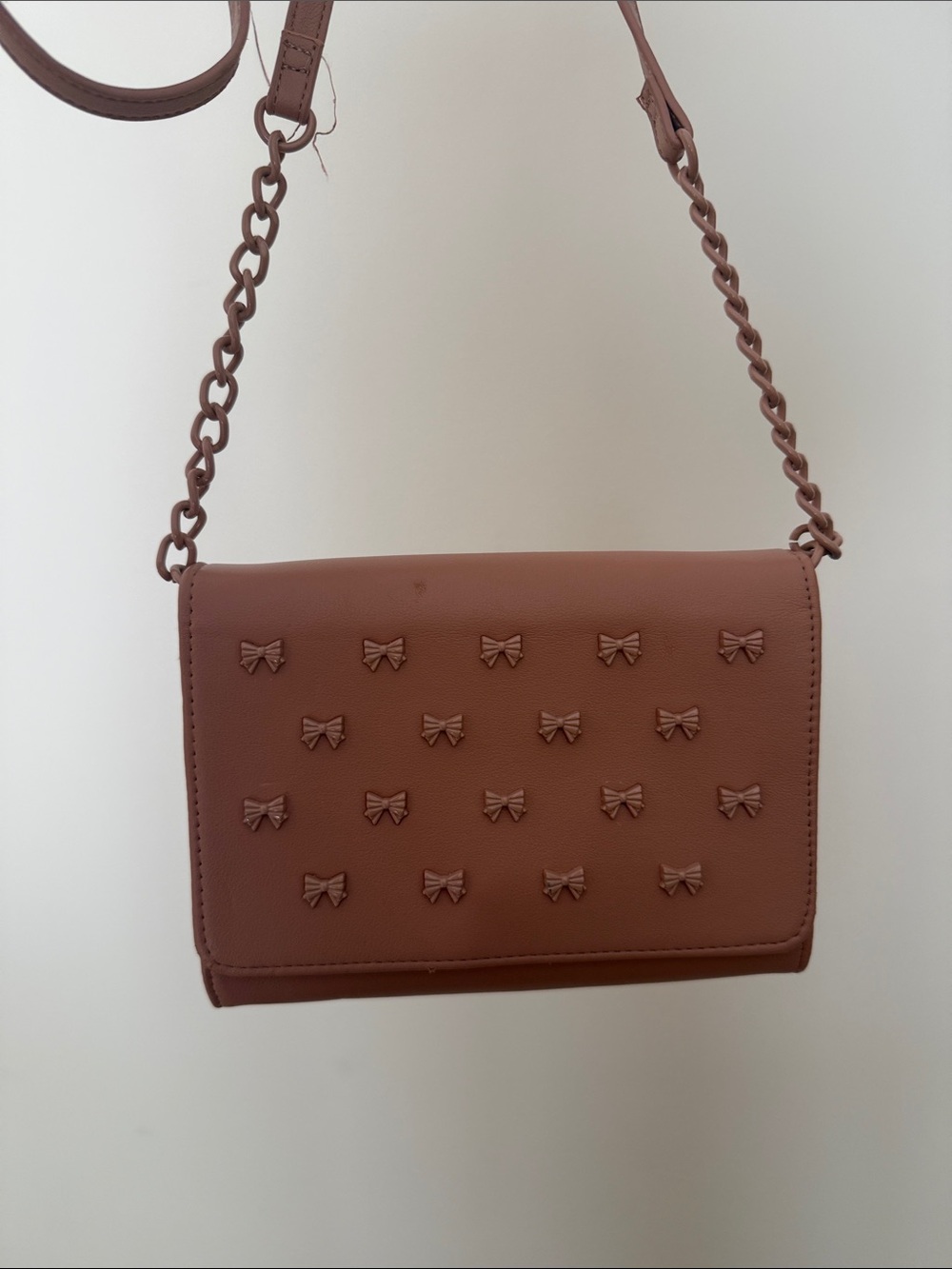 Betsey Johnson Mauve Brown Bow-Appliqué Crossbody Bag